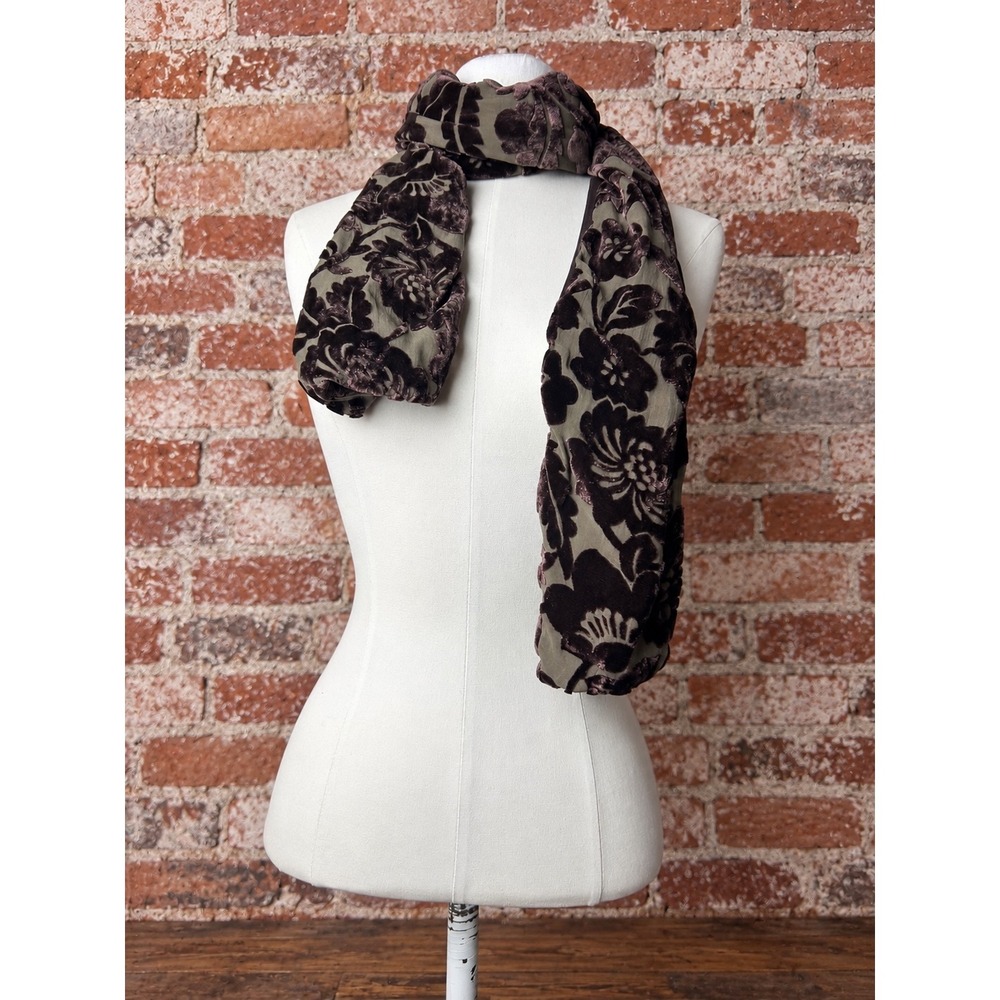 Vintage Floral Devore Burnout Velvet Scarf Autumn Whimsigoth Victorian Boho